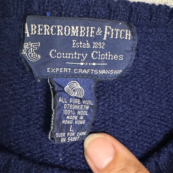 Vintage 80s Abercrombie and Fitch Navy Merino Wool V-Neck Sweater Size L - Picture 1 of 2